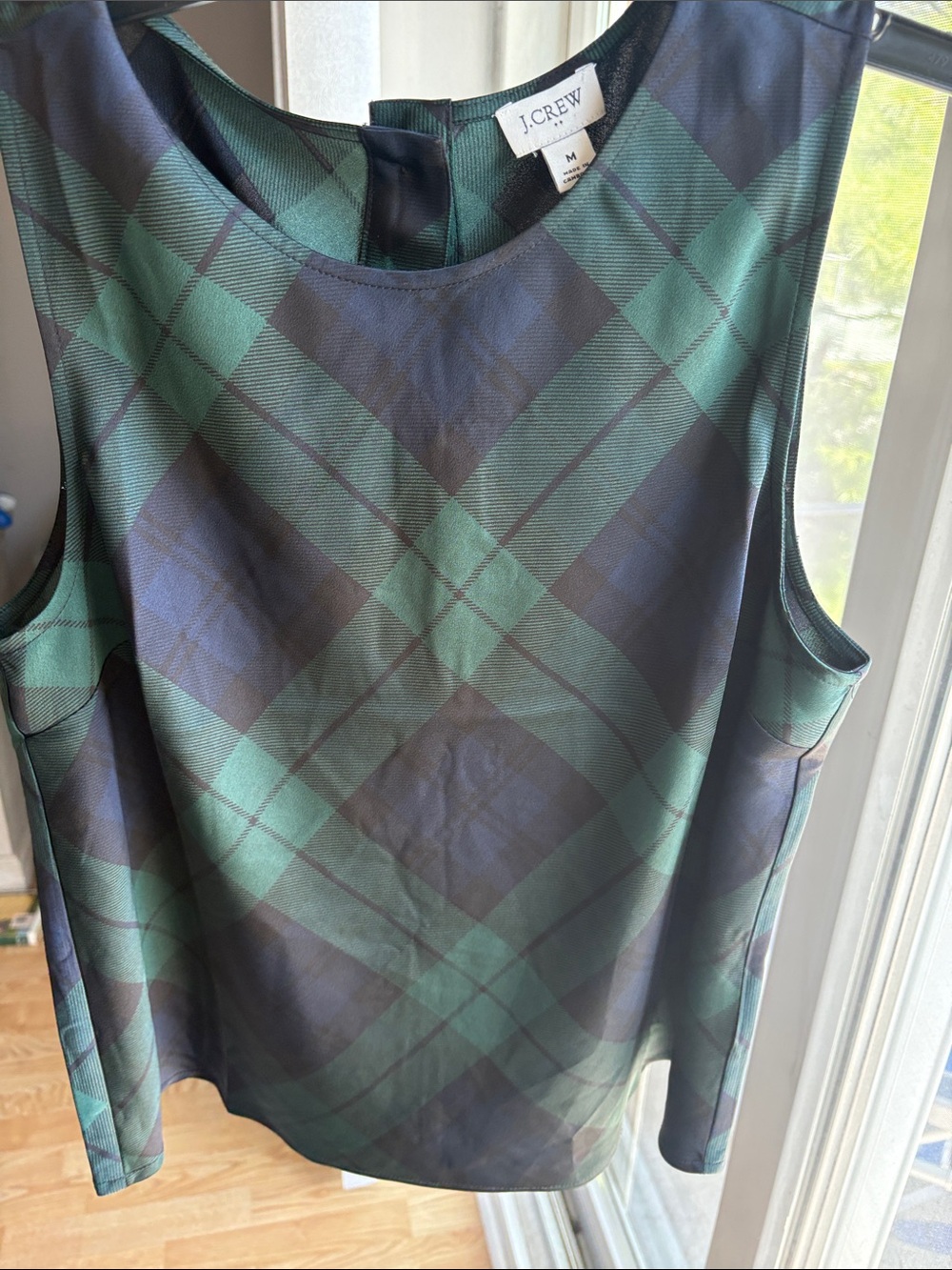 J. Crew Green and Navy Plaid Sleeveless Camisole